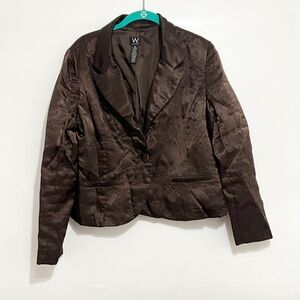 WORK TO WEEKEND Women Floral Stitch Blazer Brown One Button Closure Lined Sz 12